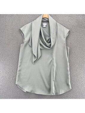 Chicos Top Women 0 US 4 Gray Satin Sleeveless Asymmetric V Neck Scarf Wrap Cowl*